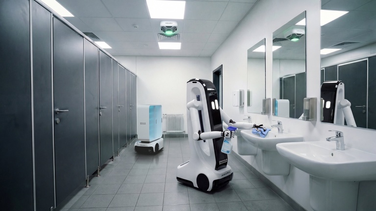 Reinigungsroboter von Neura in modernem Sanitärbereich